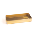 Caja de Turrón Dorada 4 Alas 210x90x30 mm y Tapa de Acetato Laminada (1 u.)