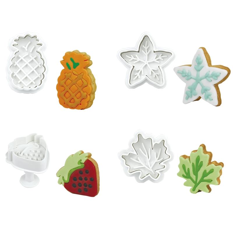Set 4 Cortantes Hojas y Frutas con Expulsor (1 Set)