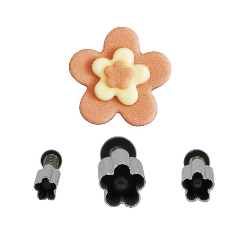 Set 3 Cortantes Flor 5 Pétalos Inoxidable con Expulsor (1 Set)