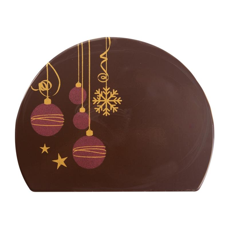 Semi-Esfera Tronco Chocolate Negro con Dibujo Bolas Navidad 80 X 100 mm. (40 u.)