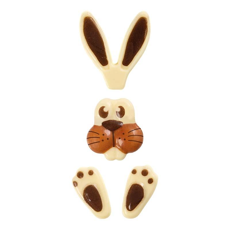 Kit Orejas + Cara + Patas de Conejo Chocolate Blanco