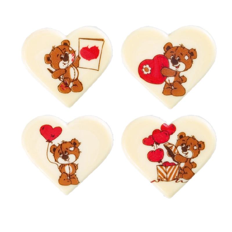 Placas Corazón Osito 46 X 50 mm. Chocolate Blanco