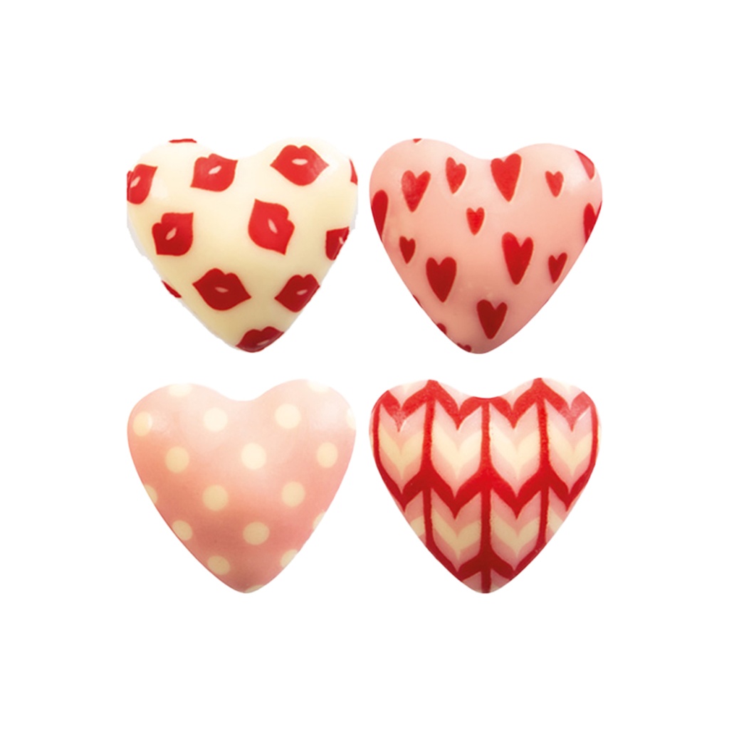 Corazones Rosas Estampados Chocolate Blanco 3D (72 u.)