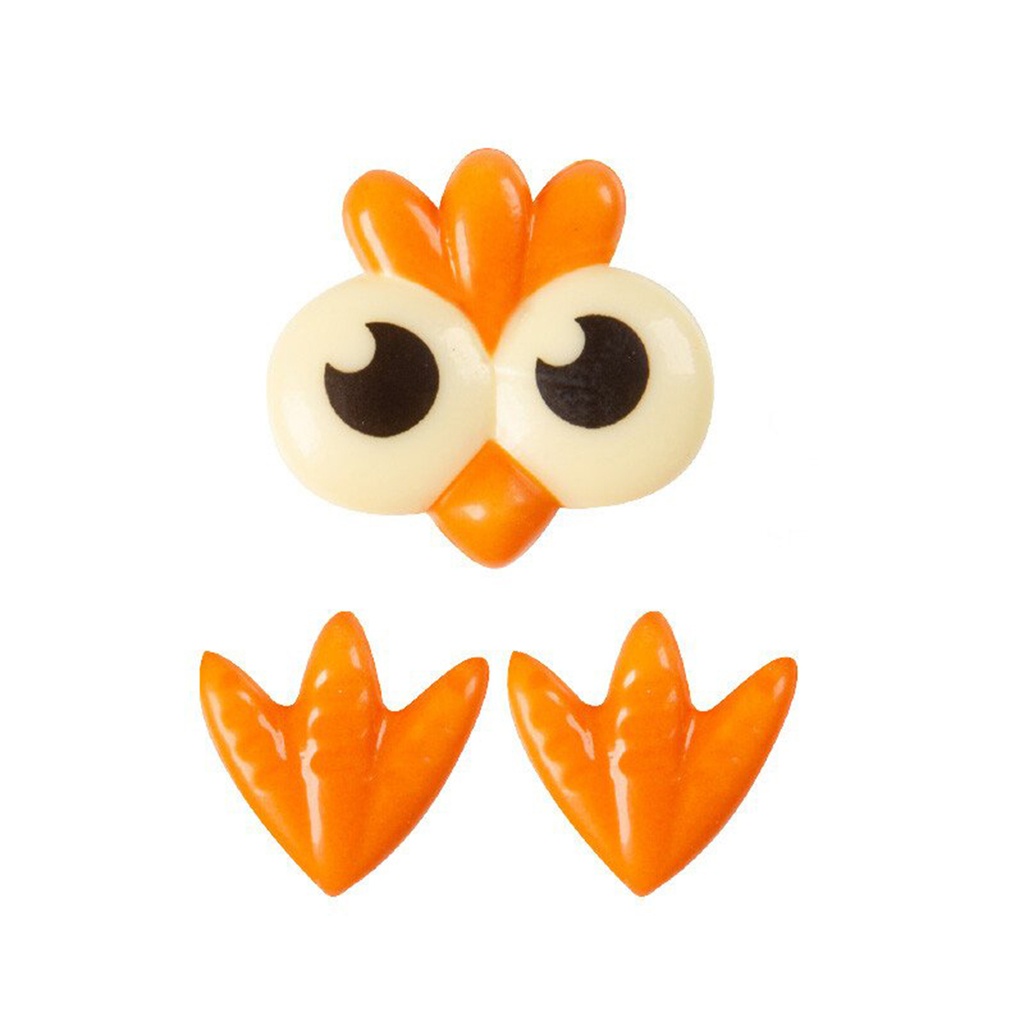 Cabeza de pollo con patas 2D Chocolate Blanco (60 x Set / 180 piezas)
