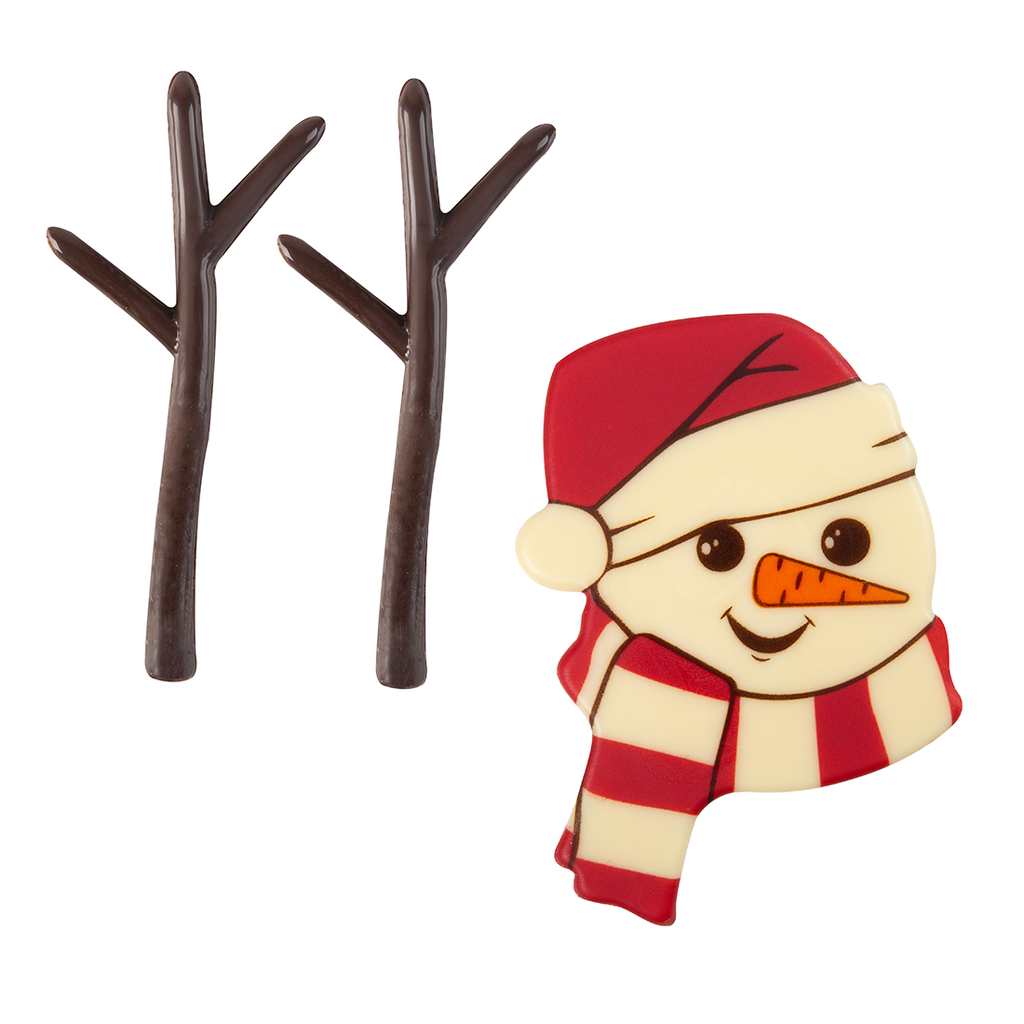 Muñeco de Nieve y Brazos Chocolate Negro y Blanco 86x63 mm (30 Sets)