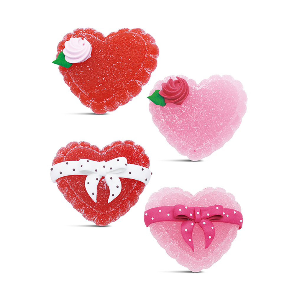 Corazones con Rosa y Lazo de Azúcar y Gominola 42 mm 