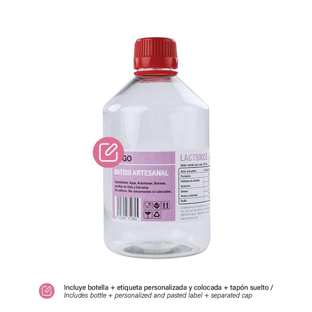 Botella 500 ml. Etiquetado con Tapón (36 u.)