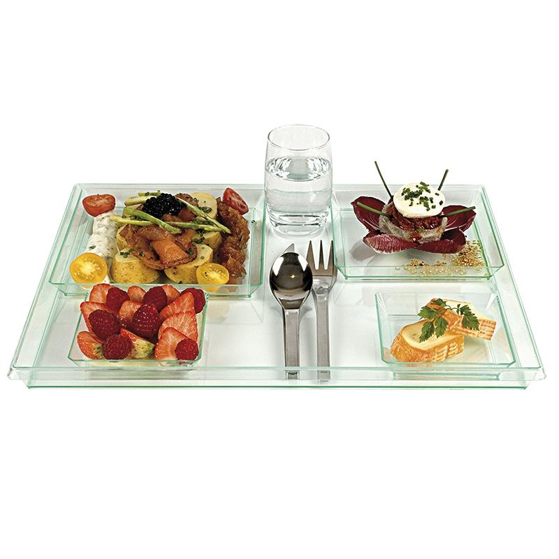 Bandeja Transparente Verde Serie Quartz Rectangular 355X275X25 mm. (10 u.)